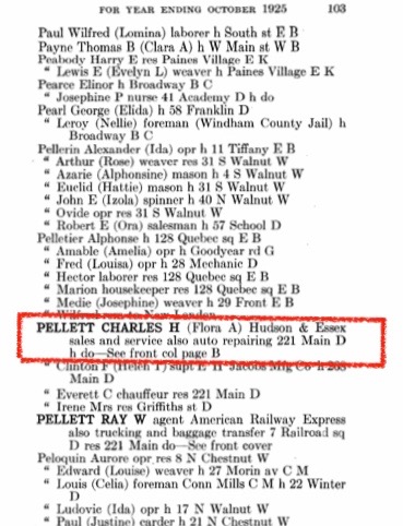 1923 - Pellett in Danielson City Directory